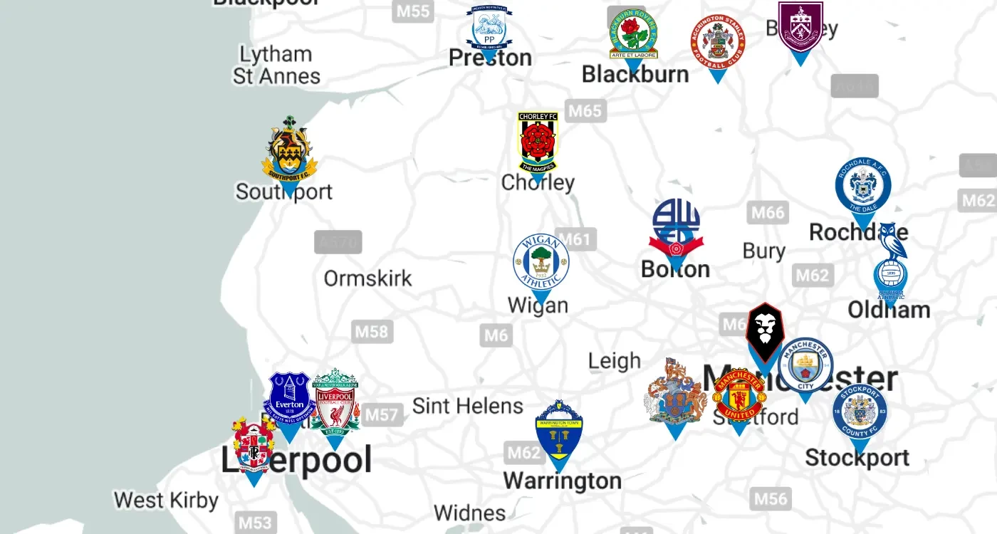 Voetbalclubs noordwest-Engeland